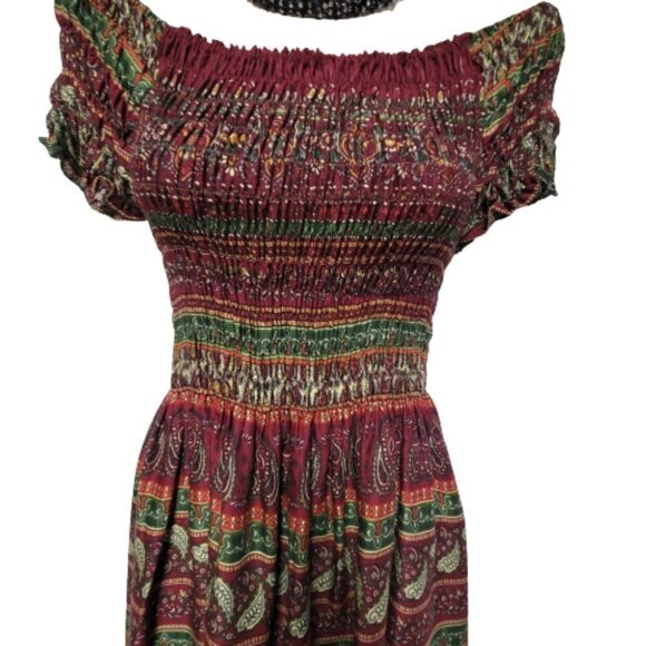 Smocked Red Burgundy Paisley  Dress  Midi Dress Size S - Picture 6 of 8